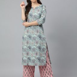 Idalia Women Blue Floral Printed Kurta with Palazzos-picture-35