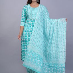JAIPURI COLLECTION Ethnic Motifs Printed Pure Cotton Kurta with Salwar & Dupatta-3