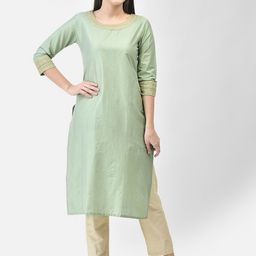 Span Women Green Embroidered Regular Kurta with Trousers-32