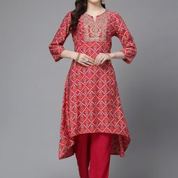 Nayam By Lakshita Ethnic Motifs Printed Sequinned Chanderi Cotton A-Line Kurta Set-image-0