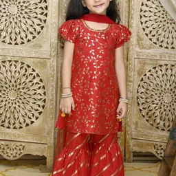 SAKA DESIGNS Girls Floral Printed Regular Kurta with Sharara & With Dupatta-image-93