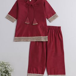 The Magic Wand Girls Gotta Patti & Thread Work Straight Kurta With Palazzos-image-4