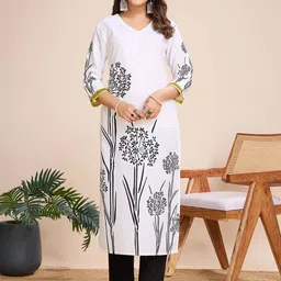 MOJILAA Women Floral Printed Regular Sequinned Linen Kurta with Trousers-21