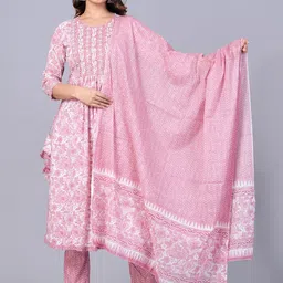 JAIPURI COLLECTION Printed A-Line Gotta Patti Pure Cotton Kurta with Trousers & Dupatta-14