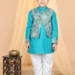 Kinder Kids Boys Regular Pure Cotton Kurta with Trousers & Jacket-picture-38
