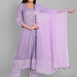 SINGNI Women Ethnic Motifs Printed Sequinned Kurta with Trousers & With Dupatta-10