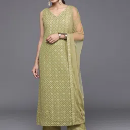 Libas Women Ethnic Motifs Embroidered Regular Sequinned Kurta with Trousers & With Dupatta-1