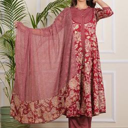IKRASS Floral Printed Empire Anarkali Kurta with Trousers & Dupatta-picture-18