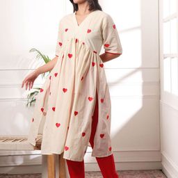 KALINI Women Floral Embroidered Empire Pure Cotton Kurta with Trousers-picture-33