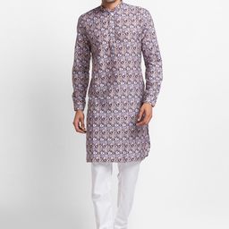 SARVAMOHAN Men Grey Ethnic Motifs Printed Kurta with Trouser-picture-53