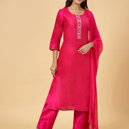 YU by Pantaloons Yoke Design Straight Kurta with Trousers & With Dupatta-7