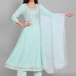 SINGNI Women Floral Printed Panelled Mirror Work Kurta with Trousers & With Dupatta-picture-0