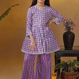 FASHION DREAM Girls Ethnic Motifs Printed Regular Pure Cotton Kurta with Palazzos-picture-17