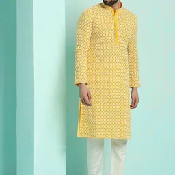 RAJUBHAI HARGOVINDAS Floral Embroidered Chikankari Pure Cotton Kurta with Churidar-picture-25