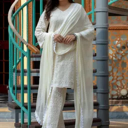 HOUSE OF JAMOTI Women Ethnic Motifs Embroidered Kurta with Trousers & With Dupatta-picture-40
