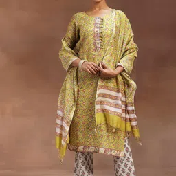 Libas Women Floral Printed Regular Beads and Stones Pure Cotton Kurta with Trousers & With Dupatta-image-86