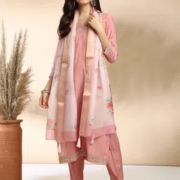 MOKOSH Sequinned Embellished V-Neck Straight Kurta with Trousers And Dupatta-image-95