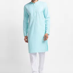 SARVAMOHAN Men Sea Green Solid Kurta with Churidar-picture-52