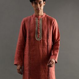 BYB PREMIUM Mandarin Collar Regular Gotta Patti Linen Kurta with Salwar-30