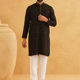 SOJANYA Geometric Embroidered Regular Sequinned Pure Cotton Kurta With Churidar-picture-44