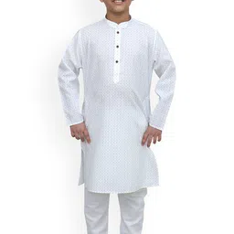 BAESD Boys Floral Printed Regular Linen Kurta with Pyjamas-41