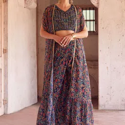 ALIZEH Women Printed Angrakha Gotta Patti Kurta with Skirt & With Dupatta-picture-22