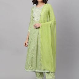 KALINI Women Ethnic Motifs Panelled Thread Work Kurta with Trousers & Dupatta-picture-4