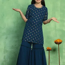 FASHION DREAM Girls Ethnic Motifs Printed Regular Kurti with Sharara-picture-44