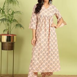 HERE&NOW Women Floral Printed Regular Kurta with Palazzos-image-87