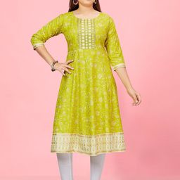BAESD Girls Ethnic Motifs Printed Sequinned Pure Cotton Kurta With Leggings-image-12