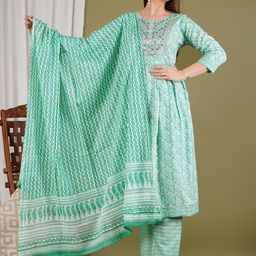 Aarti Fashion Women Floral Embroidered Regular Mirror Work Kurta with Trousers & With Dupatta-image-65