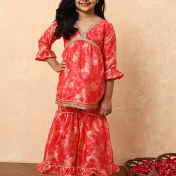 Readiprint Fashions Girls Floral Printed Empire Gotta Patti Kurti with Sharara-image-74