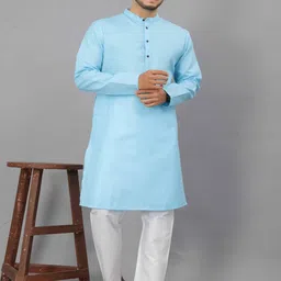Odd By Poshaak Band Collar Pure Cotton Straight Kurta With Pyjama-image-44