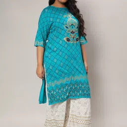 Instafab Plus Ethnic Motifs Printed Straight Kurta with Palazzos-30