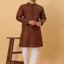 Odd By Poshaak Band Collar Pure Cotton Straight Kurta With Pyjama-image-49