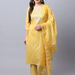 Roly Poly Bandhani Printed Regular Thread Work Pure Cotton Kurta With Trousers & Dupatta-image-23