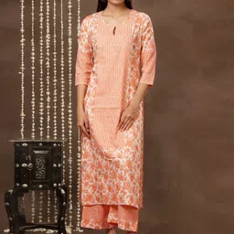 mokshi Beige & Blue Floral Printed Straight Kurta With Palazzo-image-91