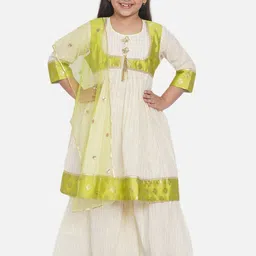 Little Bansi Girls Cream-Coloured Empire Kurti with Sharara & With Dupatta-picture-24