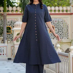 IKRASS Striped Printed Mandarin Collar A-Line Kurta with Trousers-31