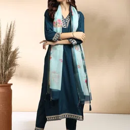 MOKOSH Embroidered Sequinned Straight Kurta With Trouser And Dupatta-16