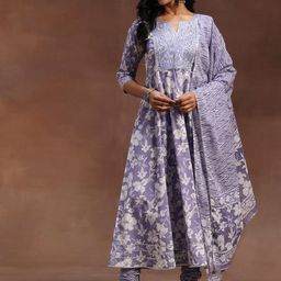 Libas Women Floral Printed Panelled Pure Cotton Kurta with Churidar & With Dupatta-picture-13