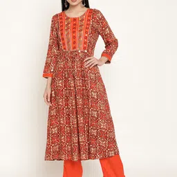 Be Indi Women Floral Printed A-Line Kurta with Trousers Set-picture-19