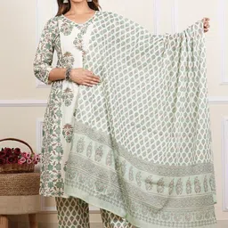 IKRASS Floral Printed Pure Cotton Straight Kurta with Trousers & Dupatta-picture-8
