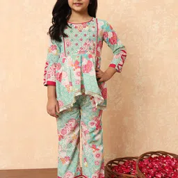 Readiprint Fashions Girls Floral Printed Mirror Work Pure Cotton Kurti with Palazzos-picture-19