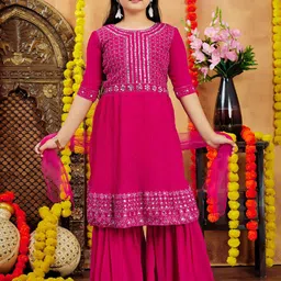 Aarika Girls Embroidered Regular Kurta with Sharara & With Dupatta-picture-16