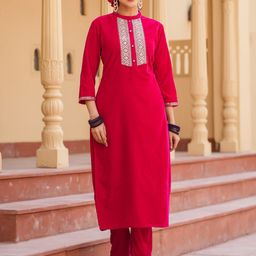 Yufta Pink Yoke Design Embroidered Velvet Kurta with Trousers-image-71