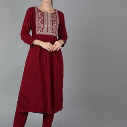AHIKA Women Floral Yoke Design Pleated Sequinned Kurta with Trousers-picture-16