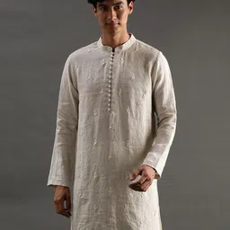 BYB PREMIUM Ethnic Motifs Embroidered Empire Thread Work Linen Kurta with Pyjamas-picture-57