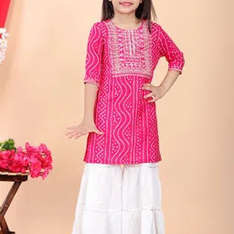 JAANYA Girls Bandhani Printed Regular Sequinned Kurti with Patiala-picture-13
