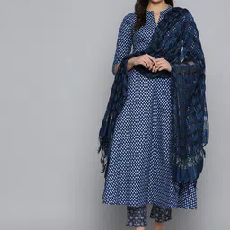 KALINI Ethnic Motifs Printed Regular Pure Cotton Kurta With Trousers & Dupatta-8
